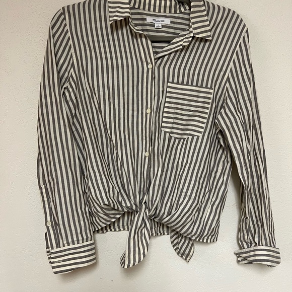 Madewell Tie Front Shirt Maitland Stripe Button Front Long Sleeves Size S - Picture 7 of 8
